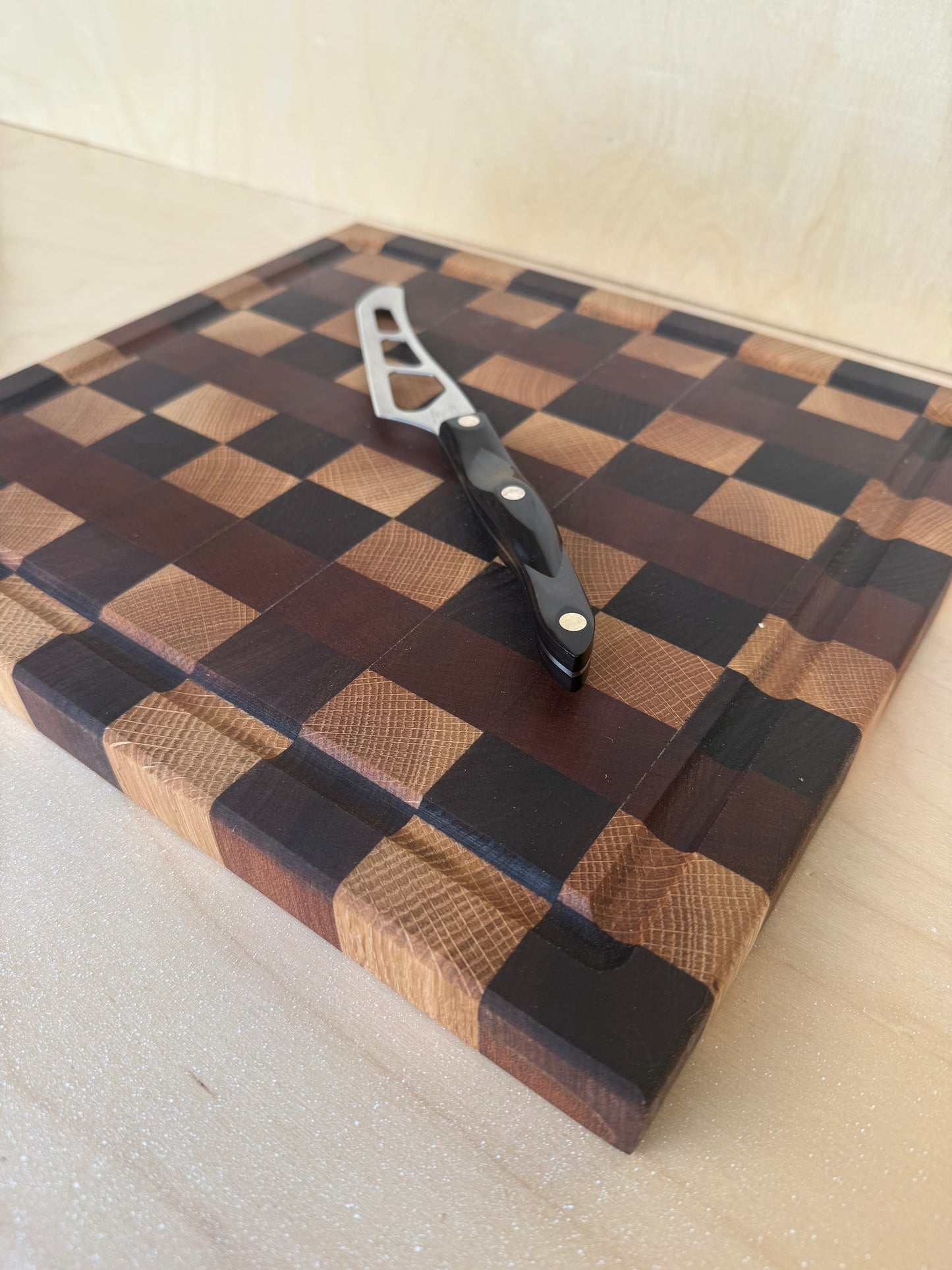 Walnut/Sapele/White Oak Endgrain Cutting Board 12.5 x 13.5 x 1 " w/ Juice Groove