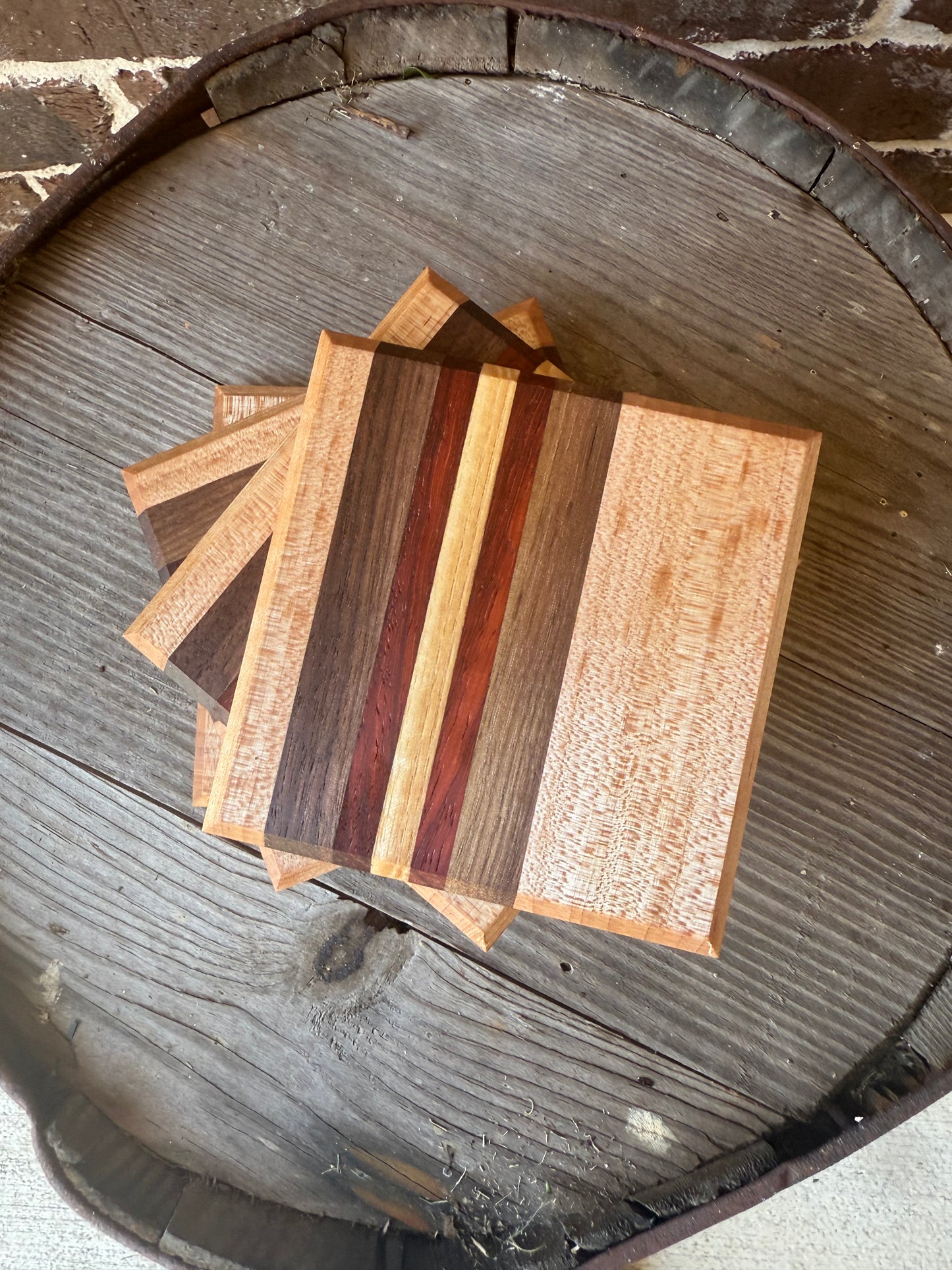 Set of 4 Coasters Walnut, Maple and Padauk