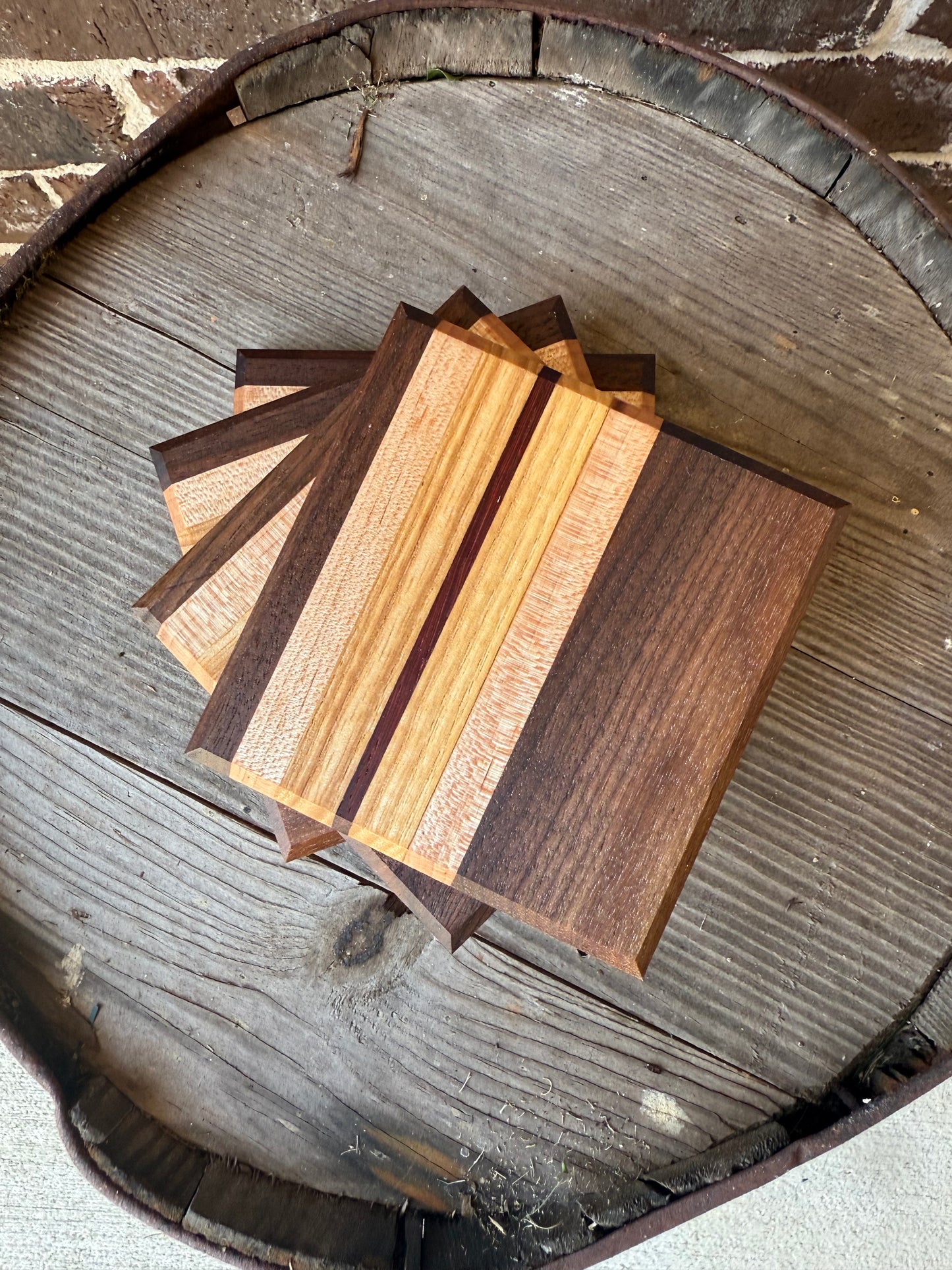 Set of 4 Coasters Walnut, Maple and Padauk