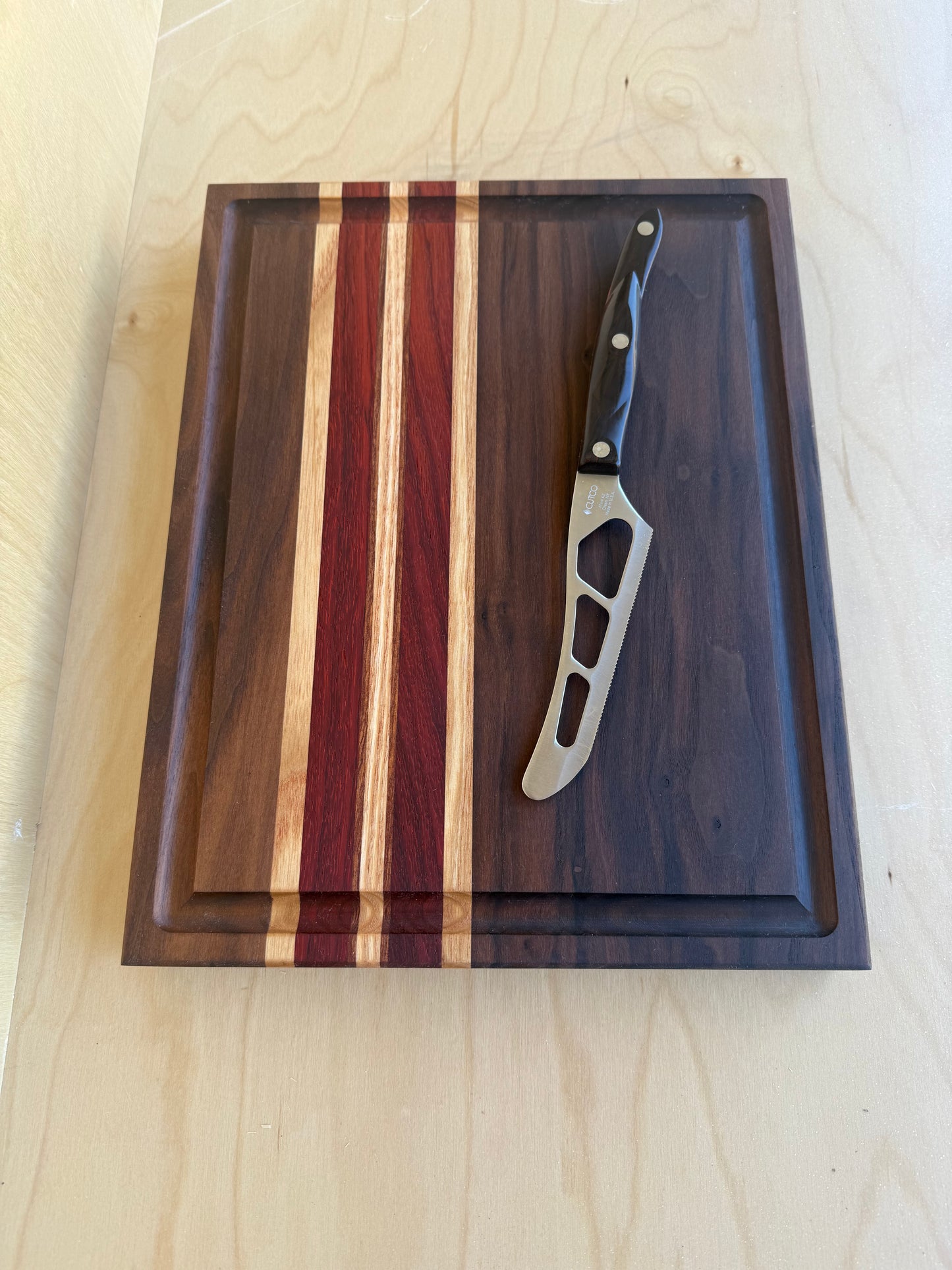 Walnut, Padauk and Ash Cutting Board 11"x 14"x 1.5" W/ Juice Groove
