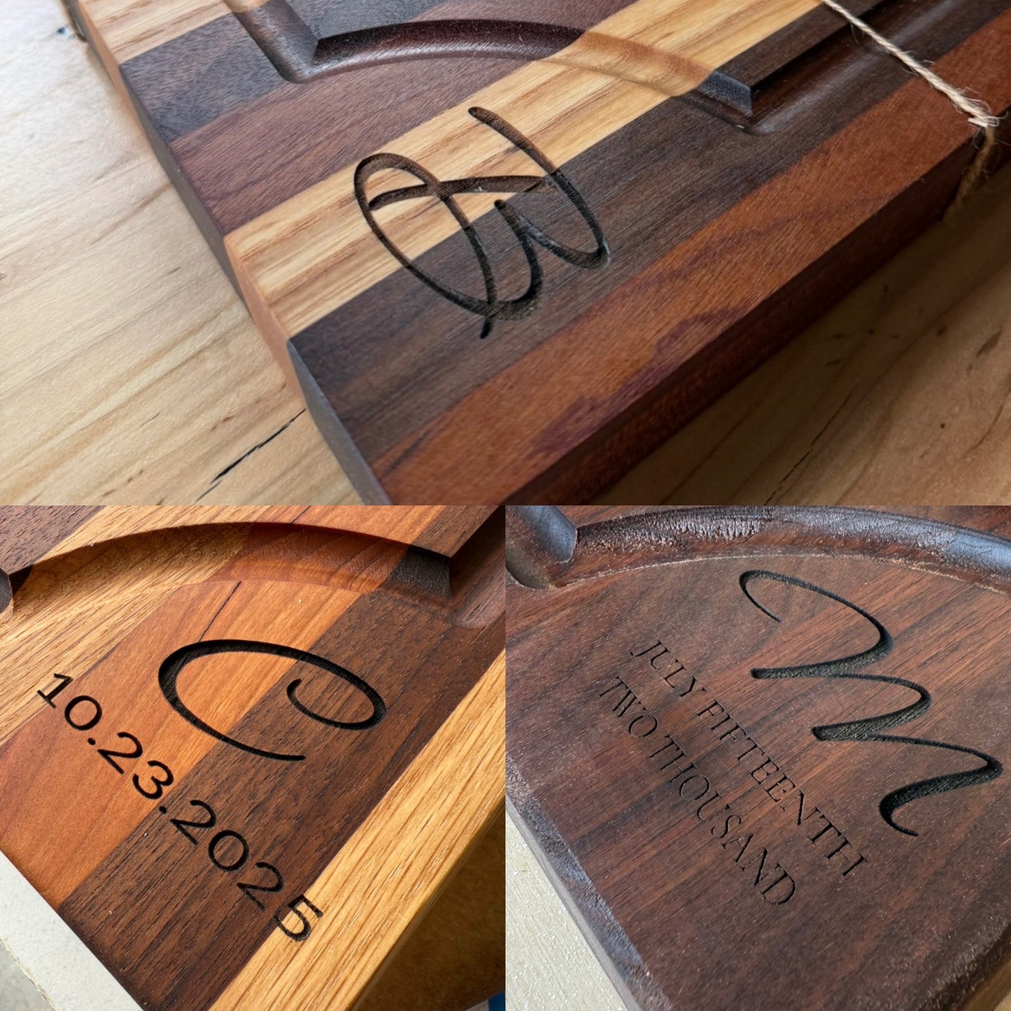 Walnut and Ash Customized Corner Cutting Board 11x14x1.5" w/ Juice Groove