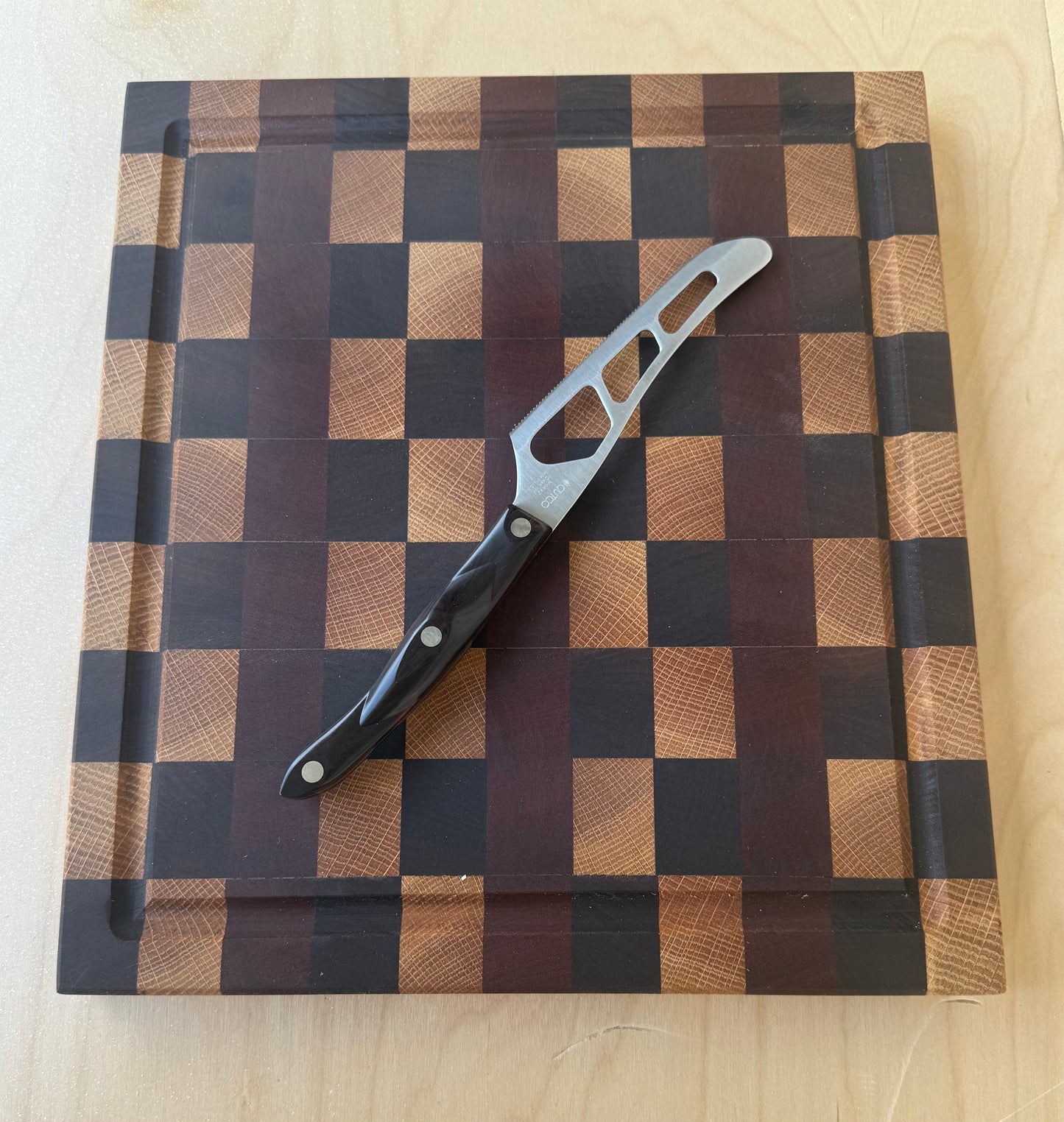 Walnut/Sapele/White Oak Endgrain Cutting Board 12.5 x 13.5 x 1 "  w/ Juice Groove