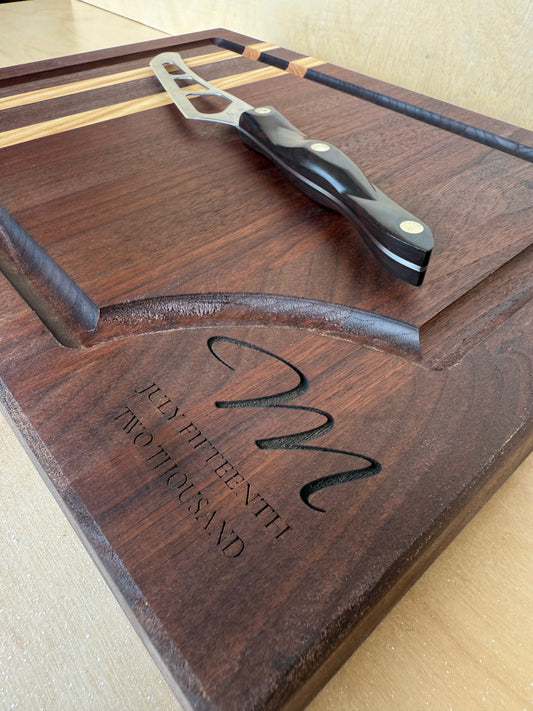 Walnut and Ash Customized Corner Cutting Board 11x14x1.5" w/ Juice Groove