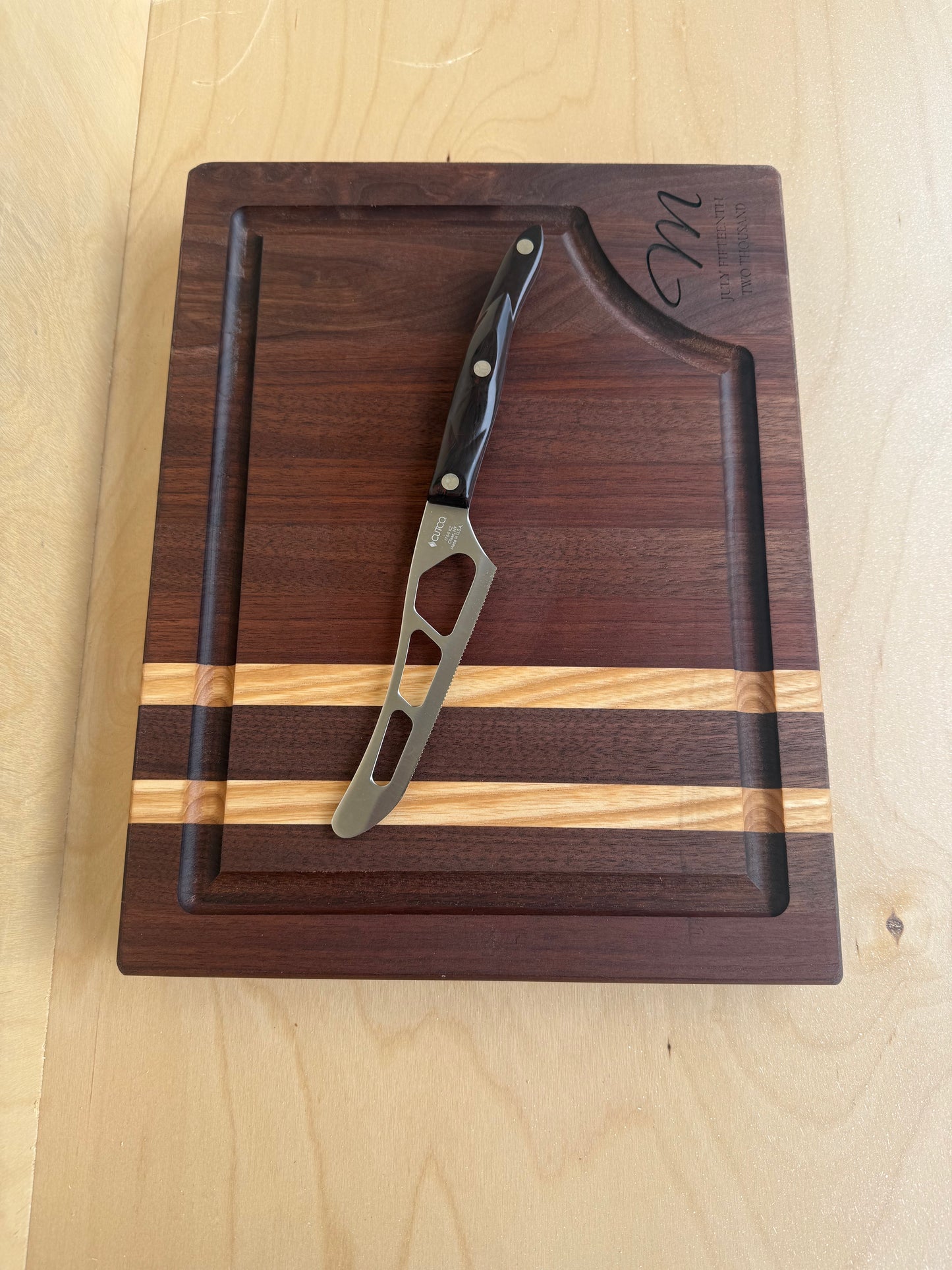 Walnut and Ash Customized Corner Cutting Board 11x14x1.5" w/ Juice Groove