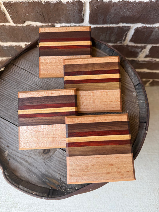 Set of 4 Coasters Walnut, Maple and Padauk