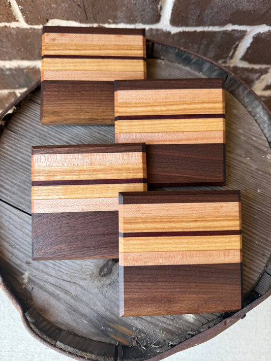 Set of 4 Coasters Walnut, Maple and Padauk