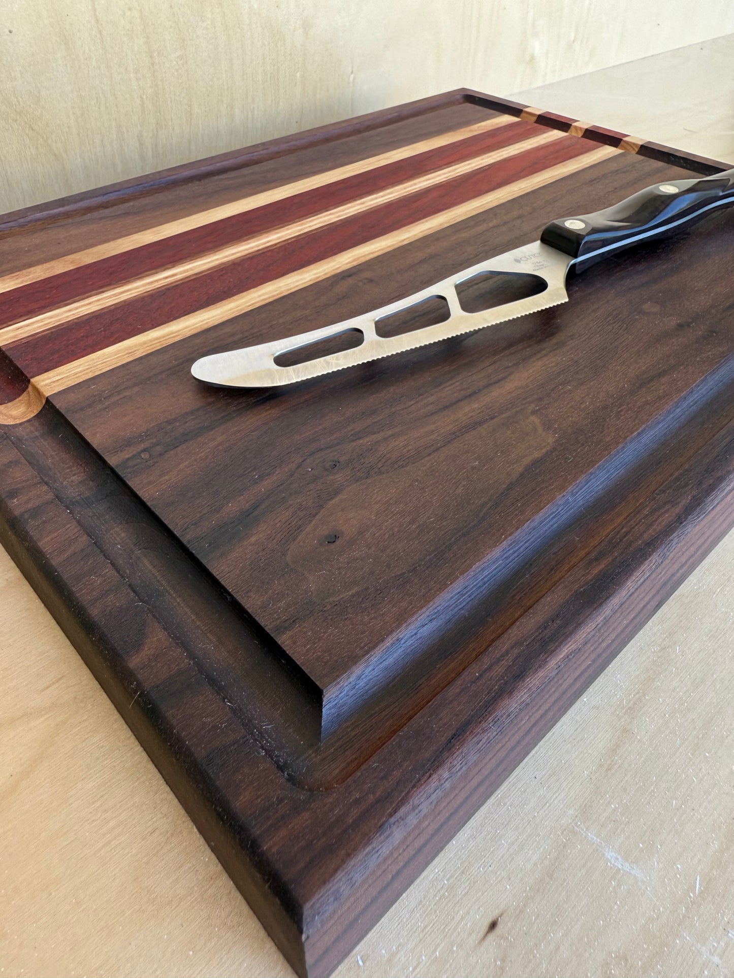 Walnut, Padauk and Ash Cutting Board 11"x 14"x 1.5" W/ Juice Groove