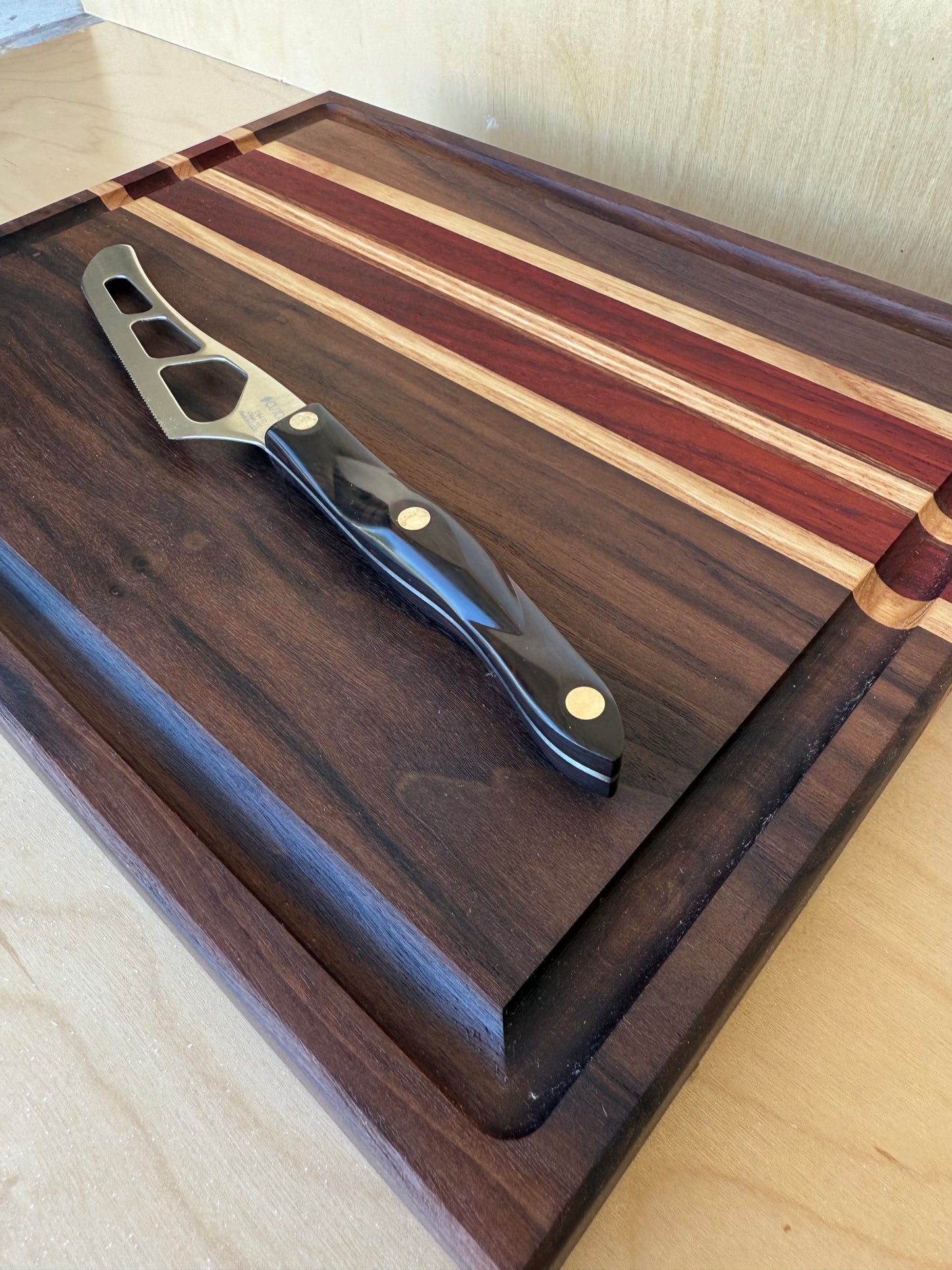 Walnut, Padauk and Ash Cutting Board 11"x 14"x 1.5" W/ Juice Groove