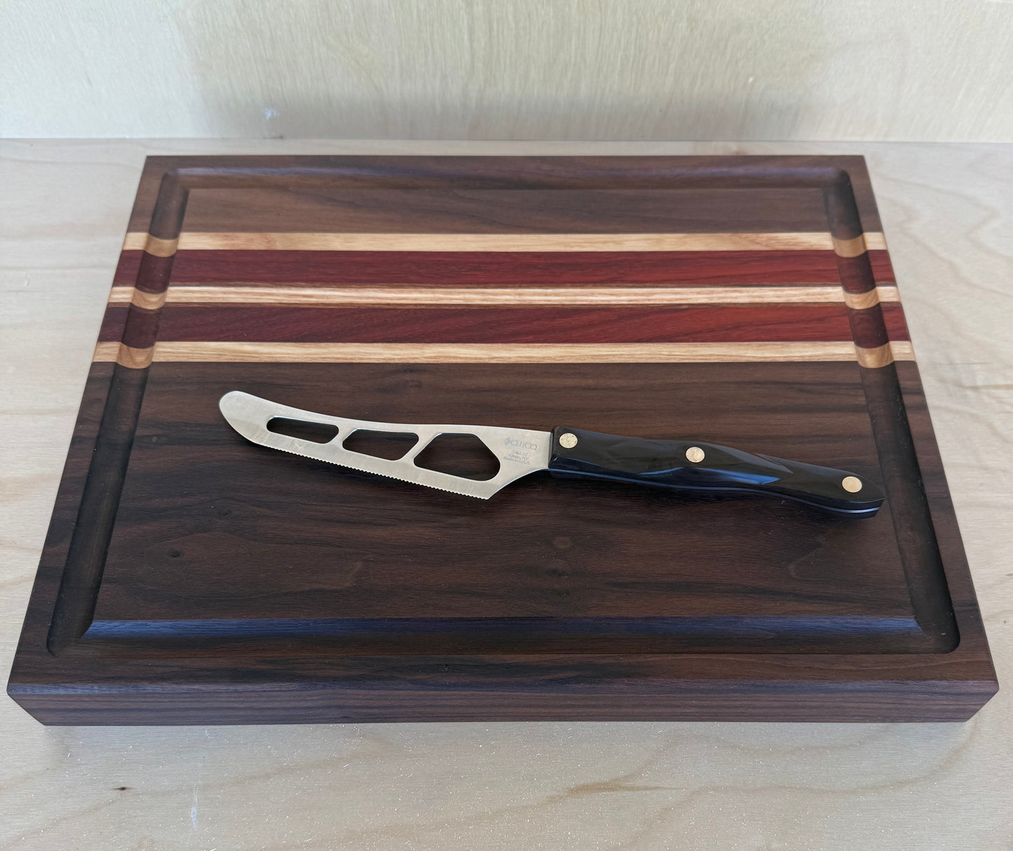 Walnut, Padauk and Ash Cutting Board 11"x 14"x 1.5" W/ Juice Groove