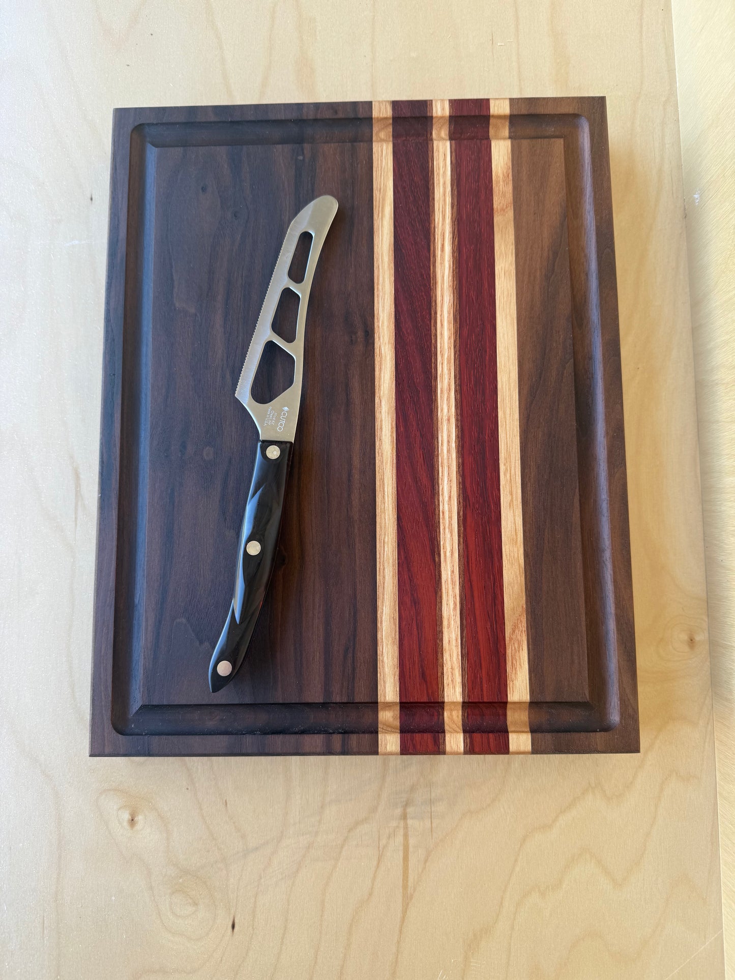 Walnut, Padauk and Ash Cutting Board 11"x 14"x 1.5" W/ Juice Groove